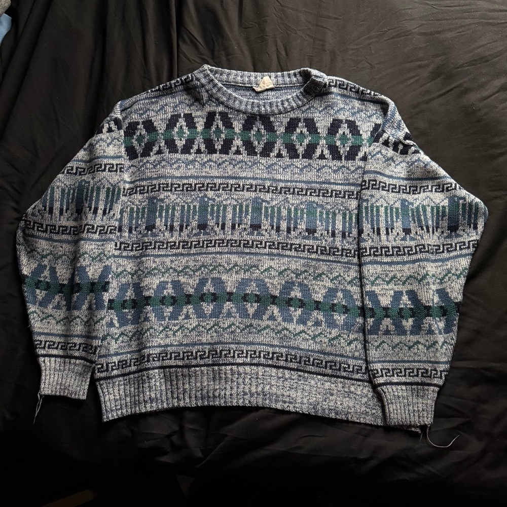 Northwest Territory Gray and Blue Geometric Sweater